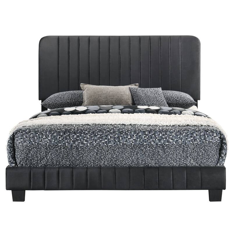 Queen Size Velvet Platform Bed with Sturdy Wood Frame and Channel Tufted Upholstery