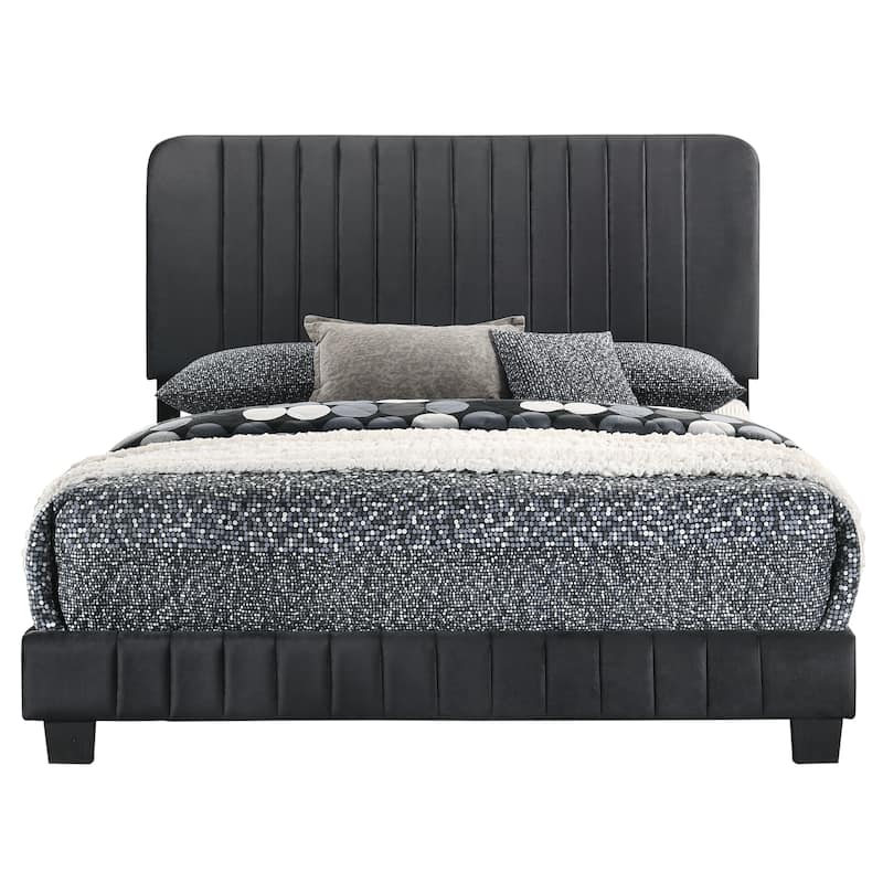 Sleek Black Contemporary Queen Bed with Velvet Upholstery and Durable Design