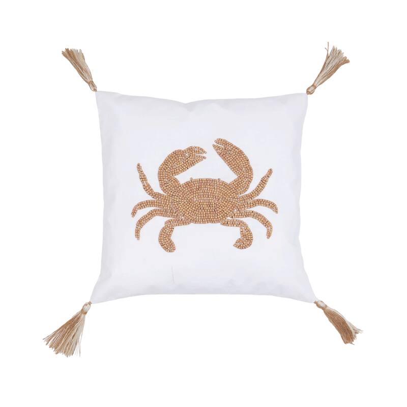 Crab Handmade Wood Beaded Pillow