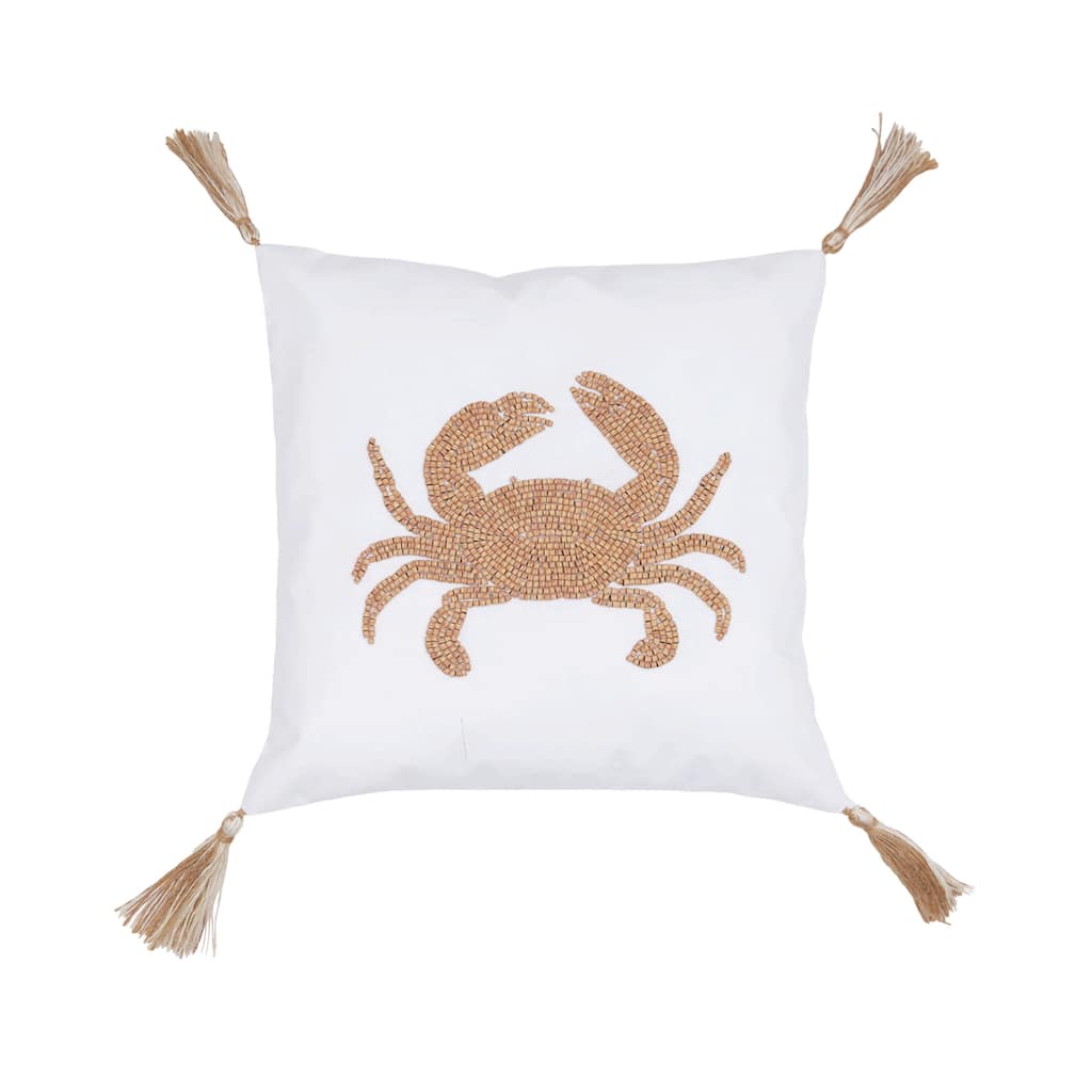 Crab Handmade Wood Beaded Pillow