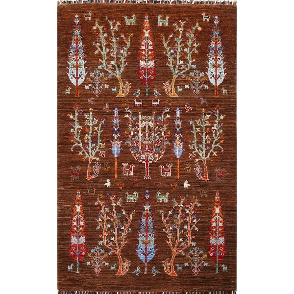 slide 2 of 16, Tribal Pictorial Kazak Oriental Wool Area Rug Handmade Office Carpet - 3'3" x 4'11"
