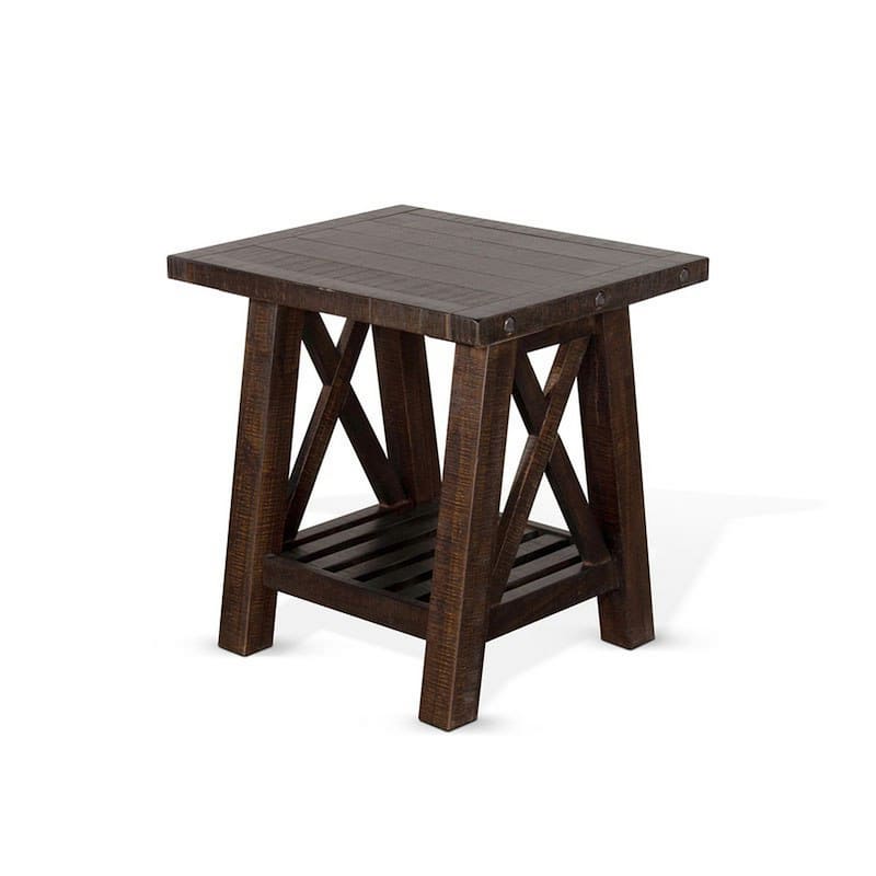 Anva Side End Table, Dark Brown Mahogany, Shelf, Rectangular 24 Inch
