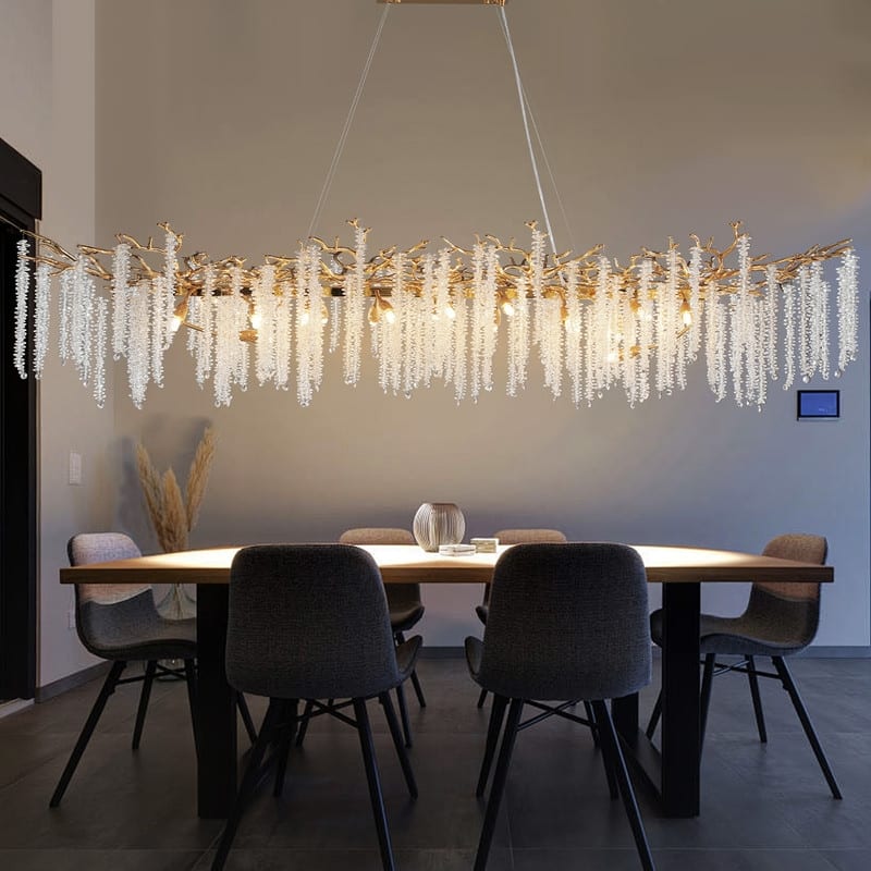KAYLA Indoor Rectangle Crystal Chandeliers, Dining Room Light, Pendant Light Fixture for Kitchen Island