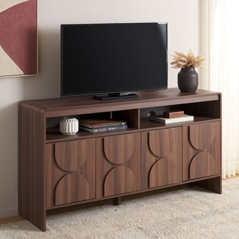 SAFAVIEH Home Arsenio 4 Door 2 Shelf Sideboard - 61"W x 18"D x 32"H - Walnut