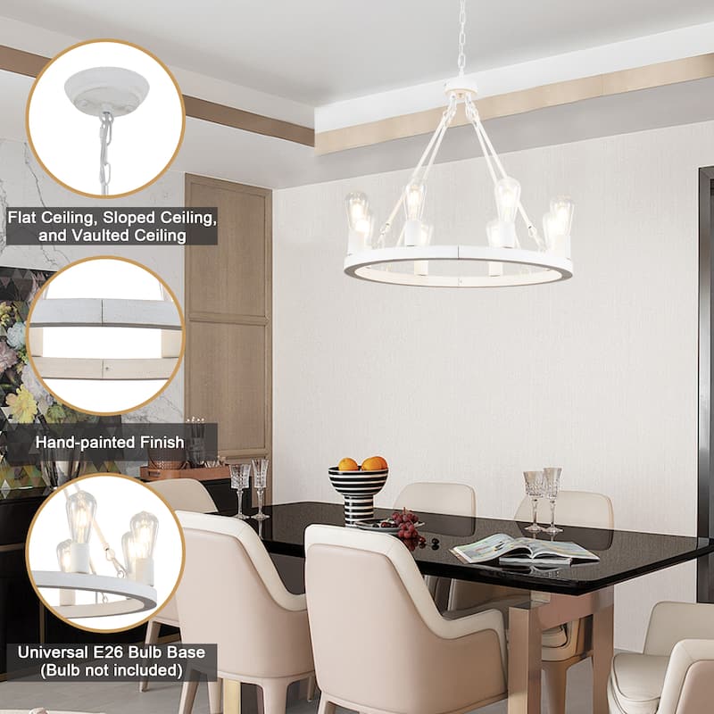 8-Light Circle Wagon Wheel Farmhouse Foyer Chandelier Linear Island Chandelier Lighting for Dining Room