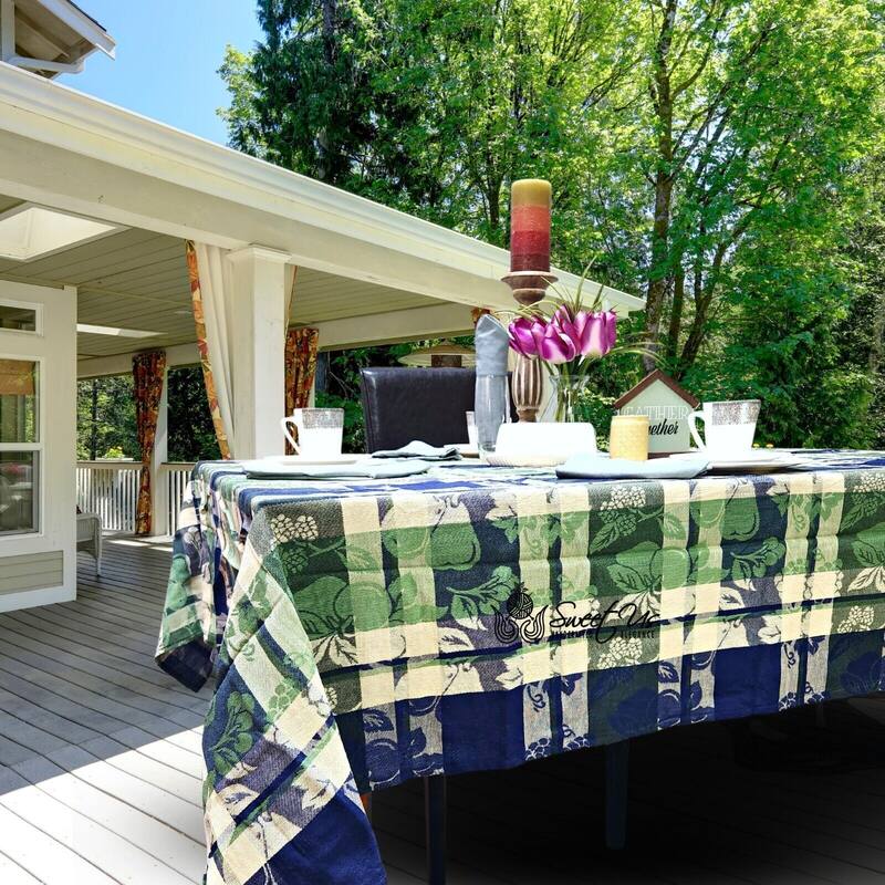 Plaid Jacquard Cotton Delicate Floral Tablecloth Collection