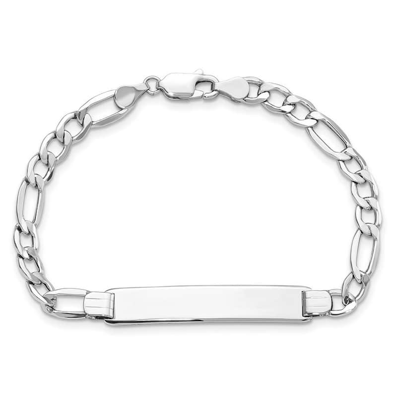 Curata 7mm 14k White Gold Engravable Polished ID With Semi solid Figaro Bracelet