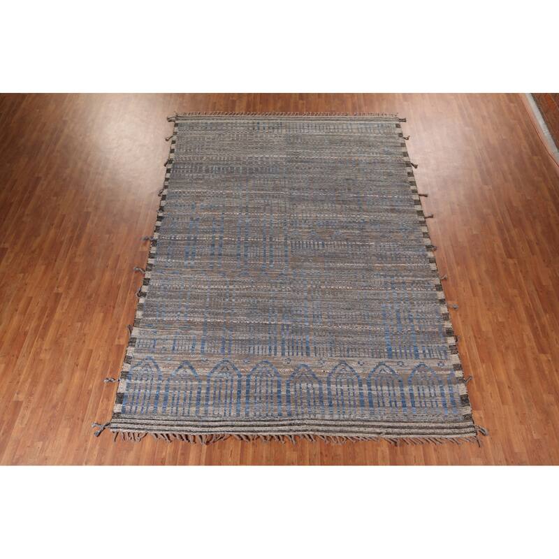All-Over Striped Moroccan Oriental Area Rug Hand-Knotted Wool Carpet - 9'0"x 12'9"