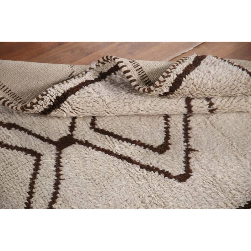 Geometric Beige Anatolian Runner Rug Handmade Wool Carpet - 3'1"x 10'4"