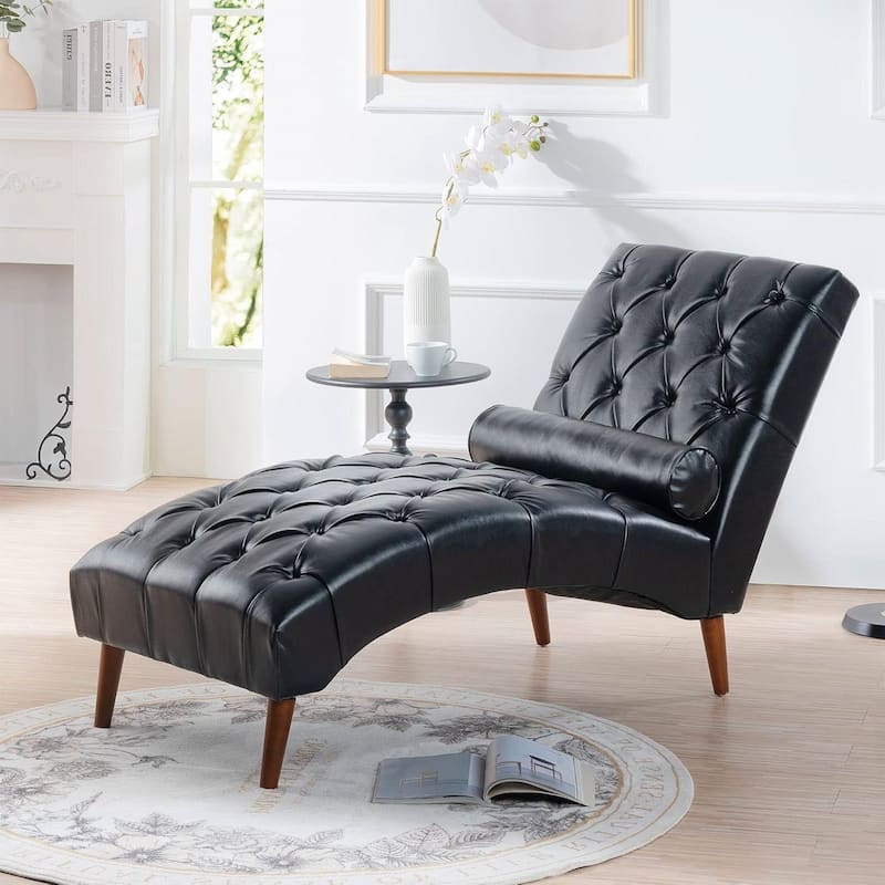 PU Leather Chaise Lounge Chair with Tufted Back - 60.24" L x 25.39"W x 32.28"H