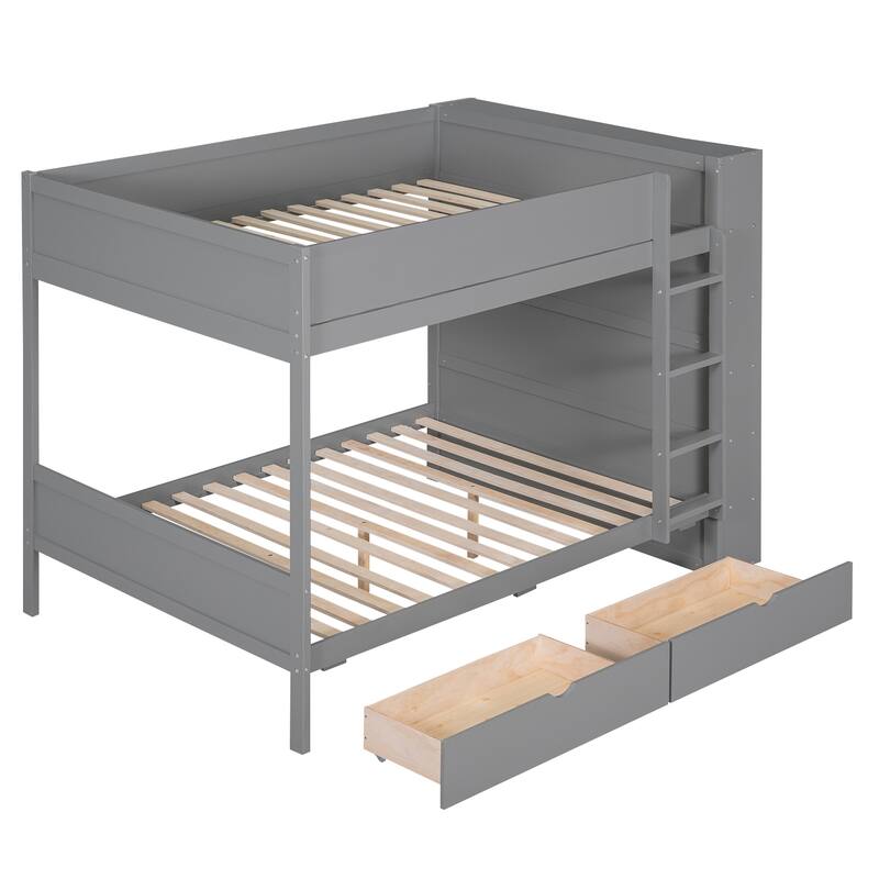 Full over Full Bunk Bed with Drawers and Cabinet, Space-Saving Design, Gray