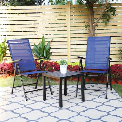 3-Piece Metal Patio Bistro Set, 1 Square Table and 2 Folding Sling Chairs