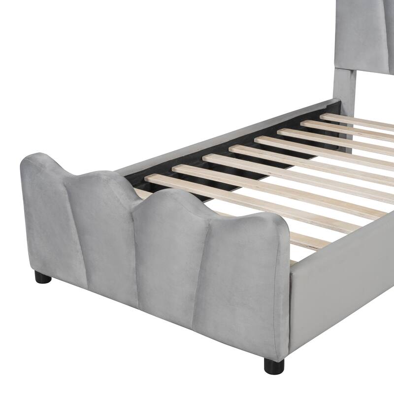Velvet Upholstered Bed with Distinctive Headboard & Footboard