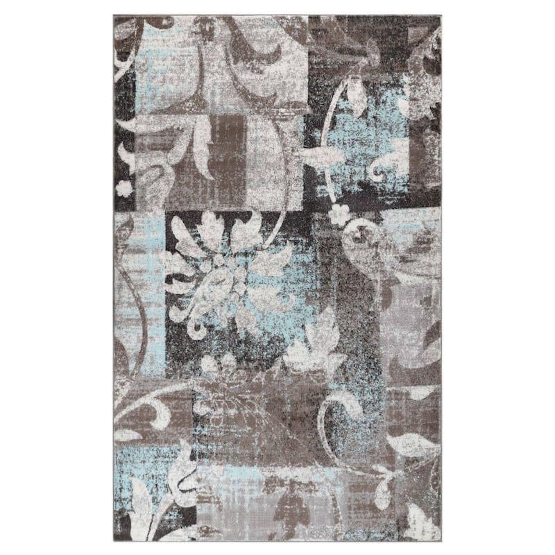 Superior Pastiche Contemporary Floral Patchwork Indoor Runner or Area Rug - 8' x 10' - Brown/Turquoise