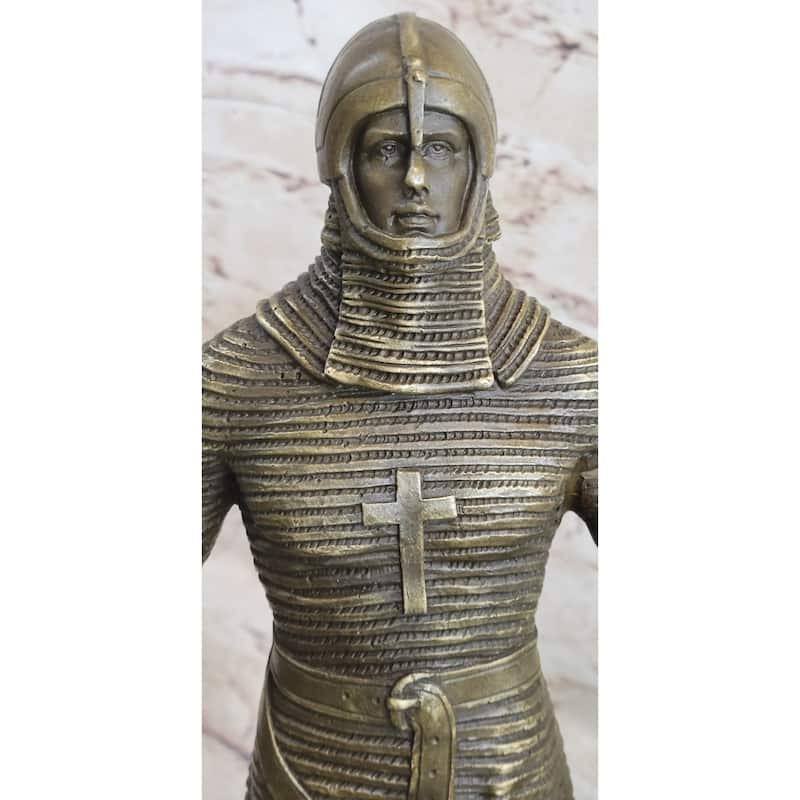 Crusader Knight Templar Bronze Statue Sculpture Figure On Marble Base