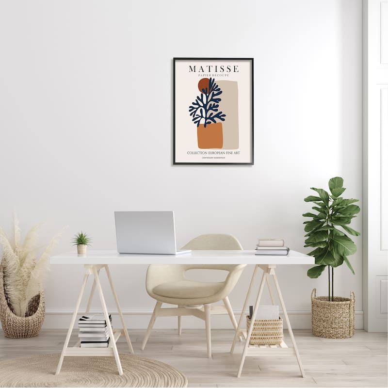 Stupell Contemporary Botanical Leaves Geometric Shapes Pattern Exhibition Framed Wall Art - Orange