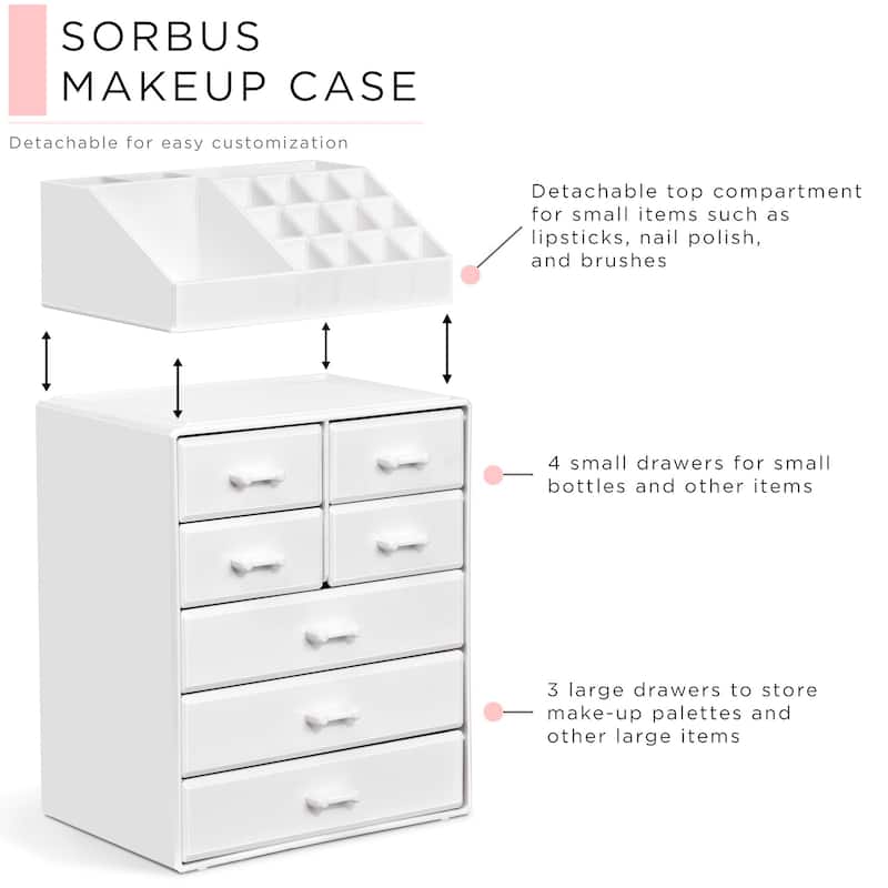 Sorbus Makeup Organizer with Brush Holder and Cosmetic Storage Drawers - 9.25" L x 6.25" W x 14.25" H