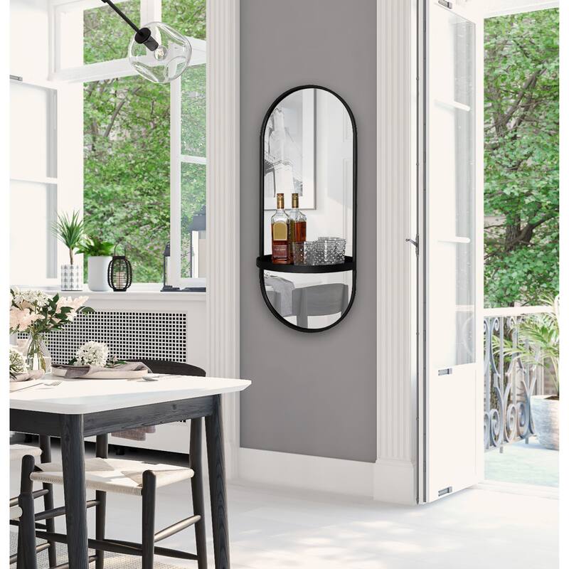 Kate and Laurel Estero Metal Oval Wall Mirror with Shelf