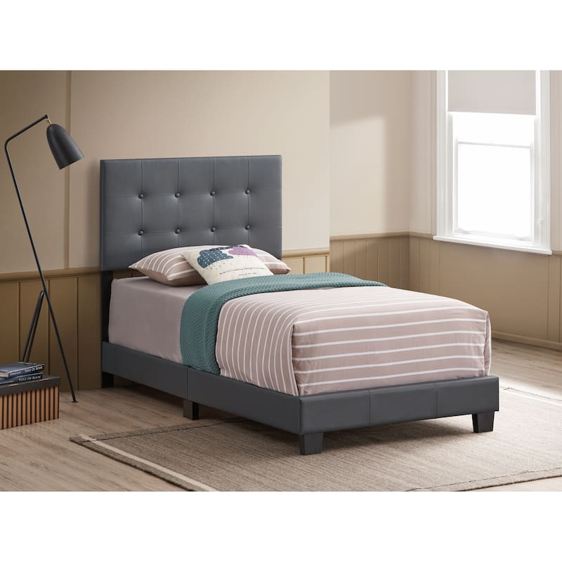 Caldwell Faux Leather Tufted Bed - Charcoal Grey - Twin