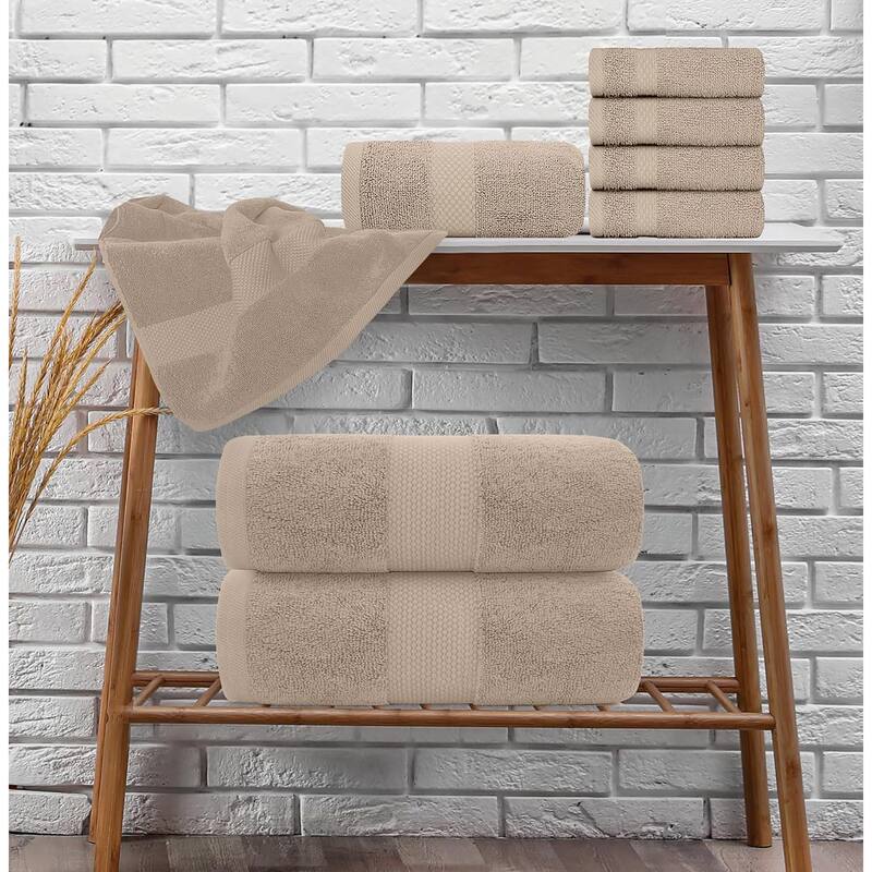 White Classic Luxury Cotton 8Pc Multi Size Towel Set [2 Bath Towels, 2 Hand Towels, 4 Washcloths]