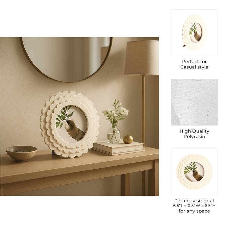 Ivory 4x4 in. Round Casual Scalloped Resin Photo Frame