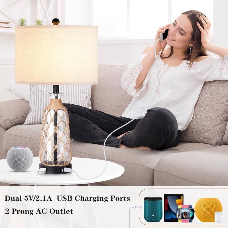3-way dimmable touch control bedside lamp with 2 USB ports