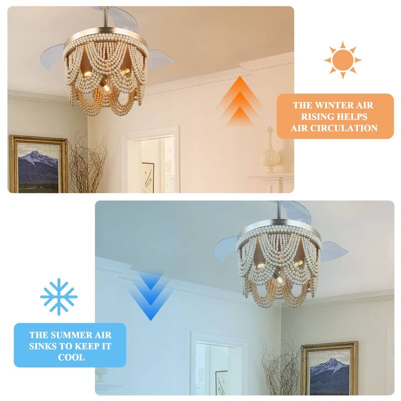 Bella Depot 42" Bohemian Retractable Ceiling Fan with Remote and Light 6-speed Modern Wood Chandelier