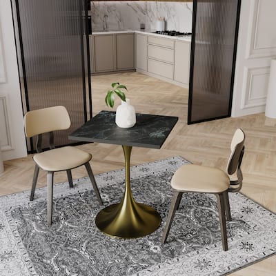 Verve 24 in. Wide Dining Table Square MDF Wood Tabletop in Gold Stainless Steel Pedestal Base Accent Kitchen Table