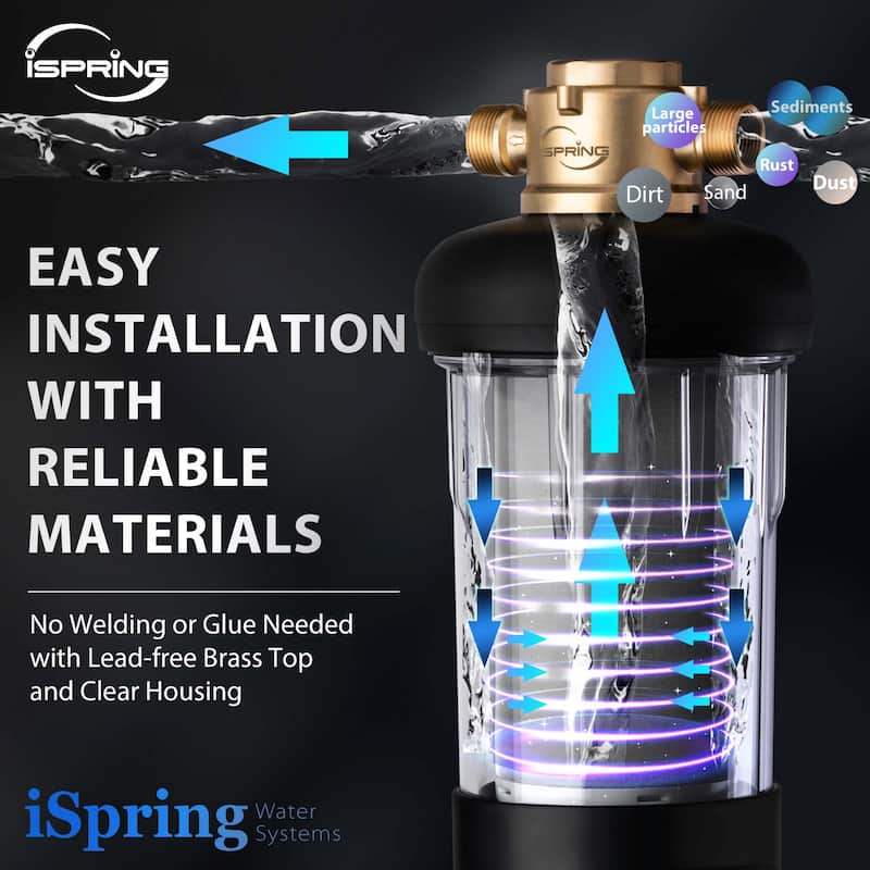 iSpring Reusable Whole House Spin-Down Sediment Water Filter, Pre Filter