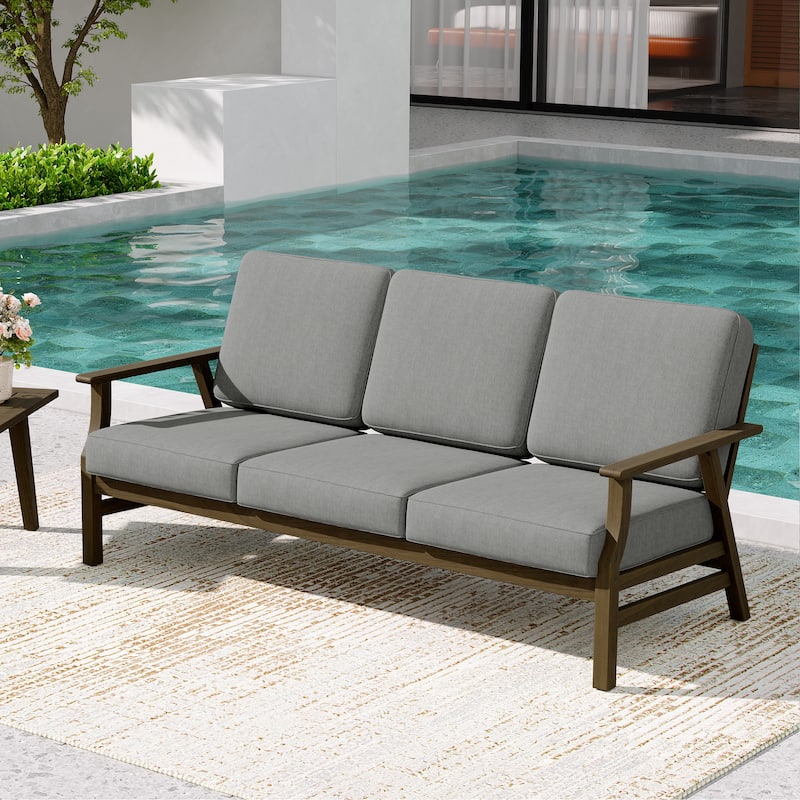Teak Frame Outdoor Loveseat Daybed with Water-Resistant Cushions.