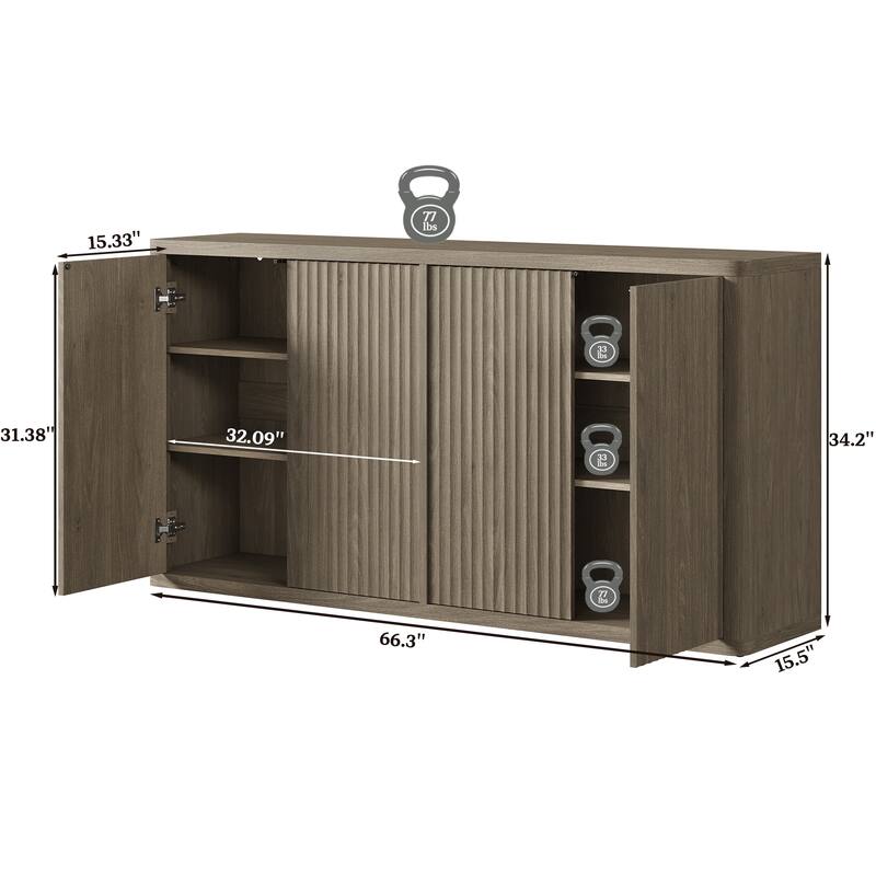 66.3W"Storage Cabinet with Adjustable Shelves