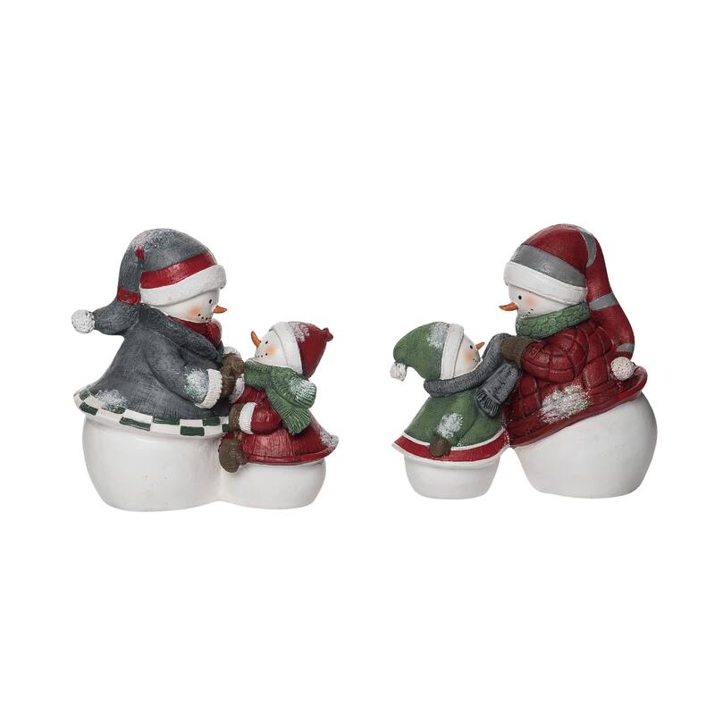 Transpac Resin Quilted Snowman Friends Figurine Set of 2 Christmas Home Decorations