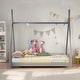 preview thumbnail 10 of 15, Twin House Platform Kids Bed Frame with Triangle Design and Safety Railings, White