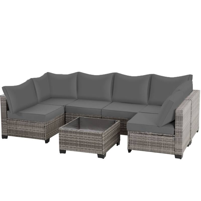 7-Piece Wicker Patio Conversation Set with Cushions,6 Sofas, 1 Table