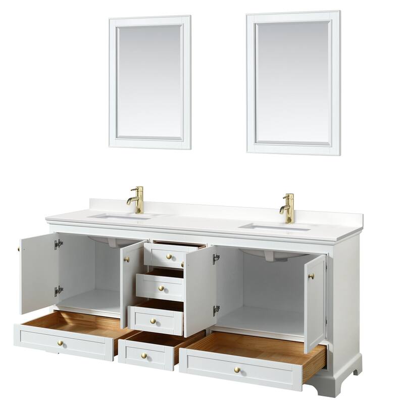 Deborah 80-inch Double Vanity, Quartz Top, 24-inch Mirrors