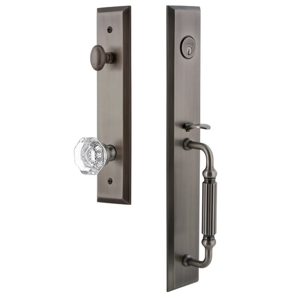 Grandeur FAVFGRCHM_ESET_234 Fifth Avenue Solid Brass Rose Keyed Entry Single Cylinder Full Plate "F" Grip Handleset with