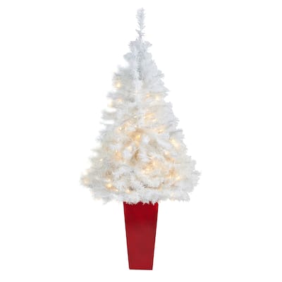 4.5' White Artificial Christmas Tree with 100 LED Lights
