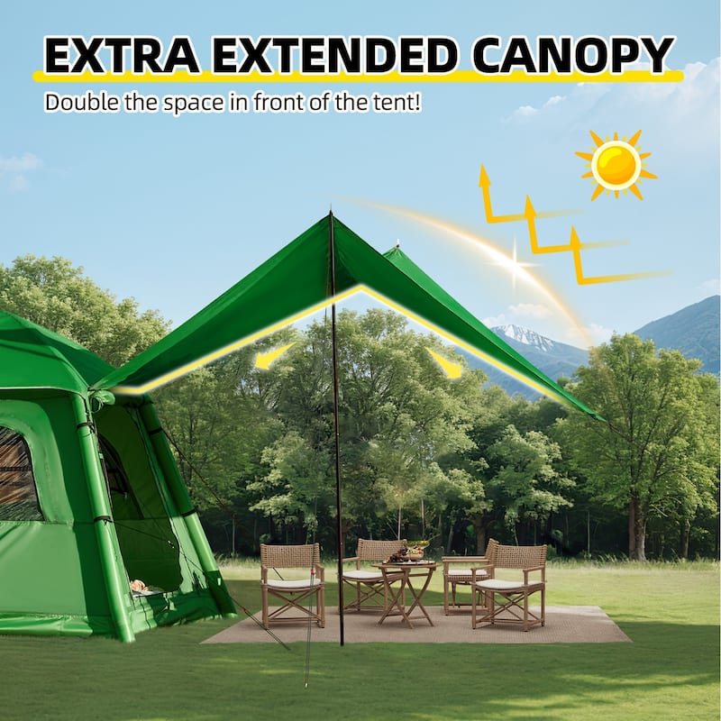 Inflatable Tent 4-6 Person - Instant Setup Waterproof Cabin Tent with Pump (Beige/Light Green)