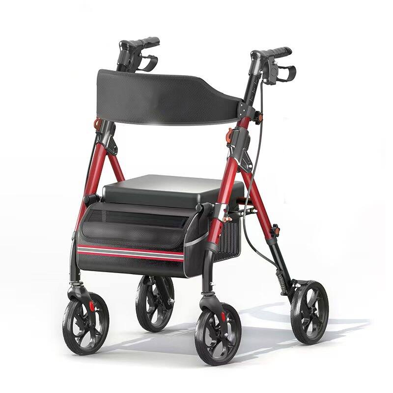 Matinal Foldable Rollator Walkers with Seat for Seniors, 350 lb Capacity, 8'' Big Wheels, 6-Position Height - Red - Red