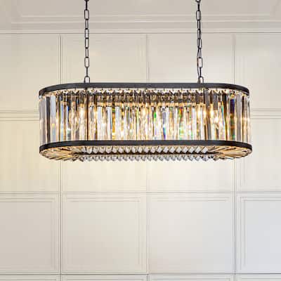 8-Light Black Finish Modern Chandelier for Dining Room with Wrought Iron And Crystal Accents