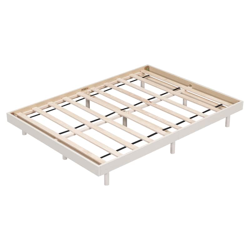 Full Size Modern Floating Platform Bed with Rubberwood Legs and Plywood Slats