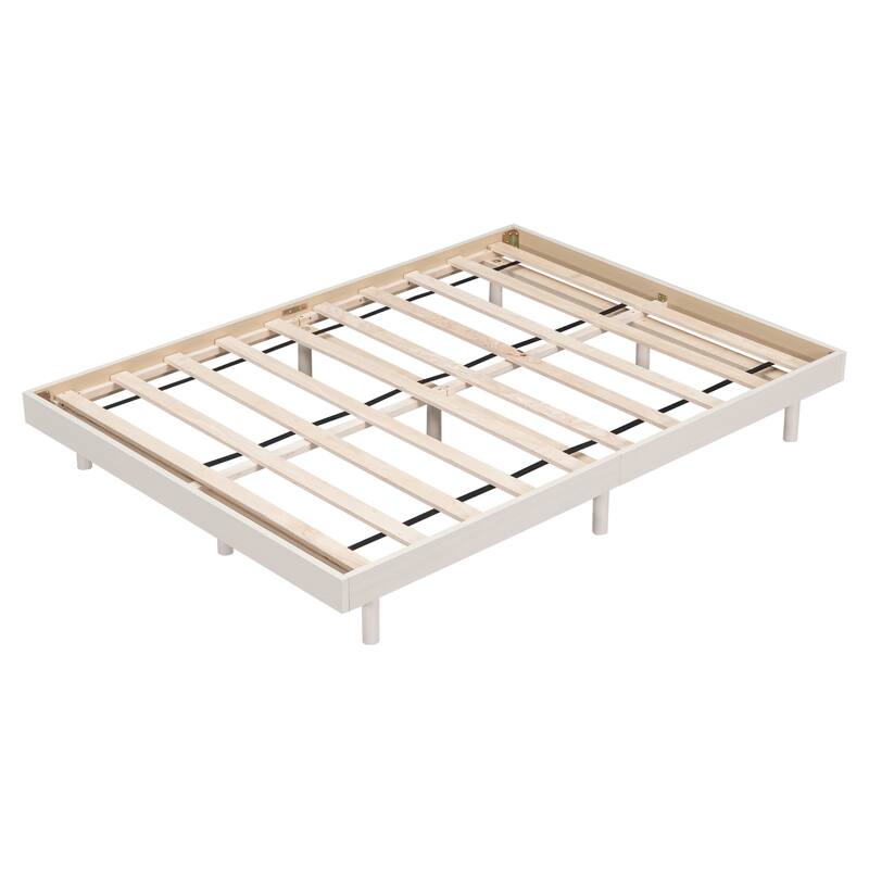 Modern Floating Platform Bed Frame with White Washed Finish, Easy Assembly, Sturdy Construction