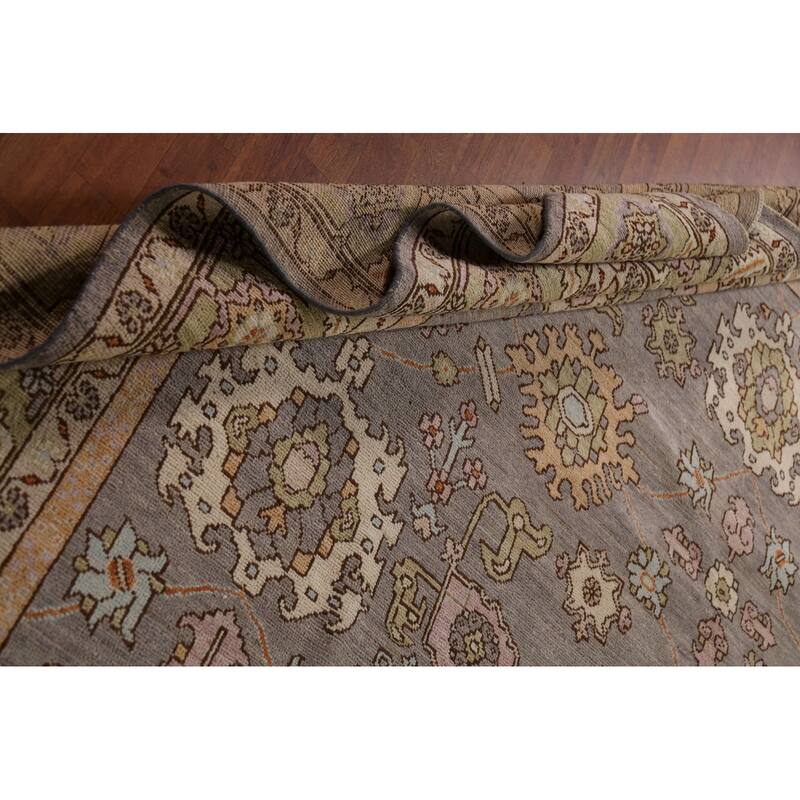 Vegetable Dye Oushak Turkish Large Rug Hand-Knotted Grey Wool Carpet - 10'5"x 13'8"
