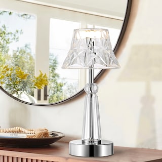 Natalia 11.5" Bohemian Classic Acrylic Wireless Rechargeable Integrated LED Table Lamp, Clear/Chrome by JONATHAN  Y
