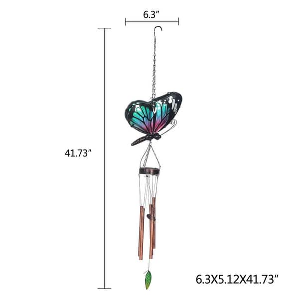 dimension image slide 0 of 2, Adeco Solar Wind Chimes for Outside Metal Butterfly LED Hanging Solar Lights