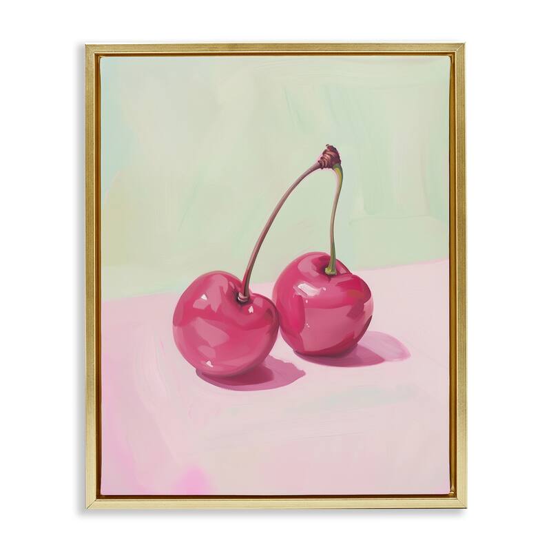 Stupell Luminous Cherries Still Life Framed Floater Canvas Wall Art Design By Arlington Prints - 17 x 21 - Gold