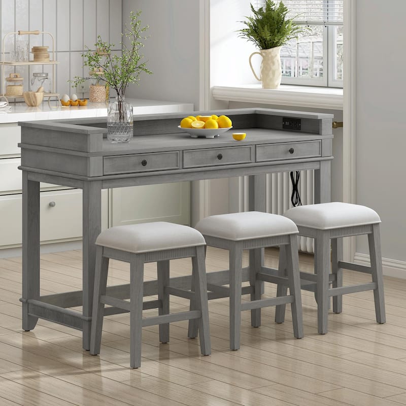 4-Piece Dining Table Set for 3 - Retro Kitchen Table with 3 Storage Drawers and Matching Chairs