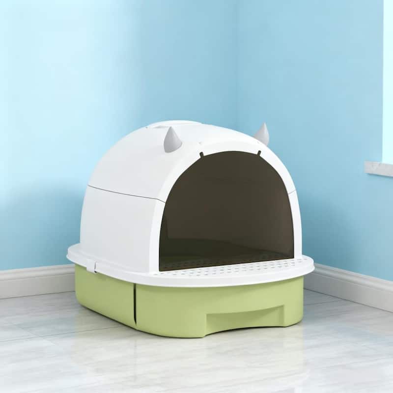 Green Cat Litter Box with Lid