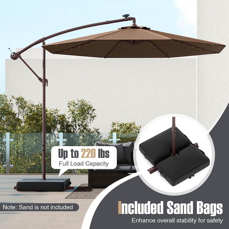 Costway Patio 10FT Hanging Offset Umbrella 32 LED Lights Sand Bag