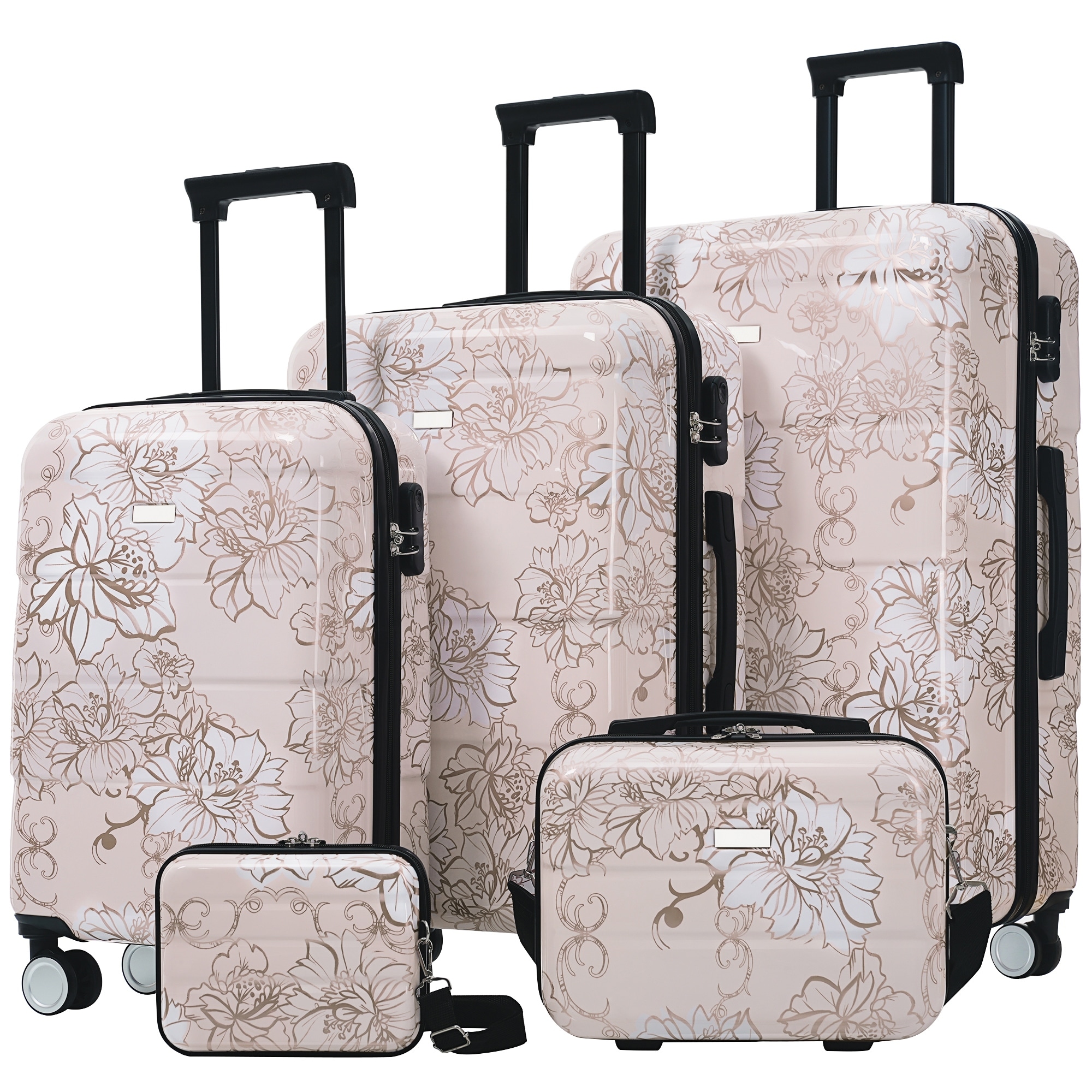 5pc New PC Hardside Luggage Set, Lightweight Durable 20"+24"+28" w/8"+14" Cases, Spinner Wheels w/Lock
